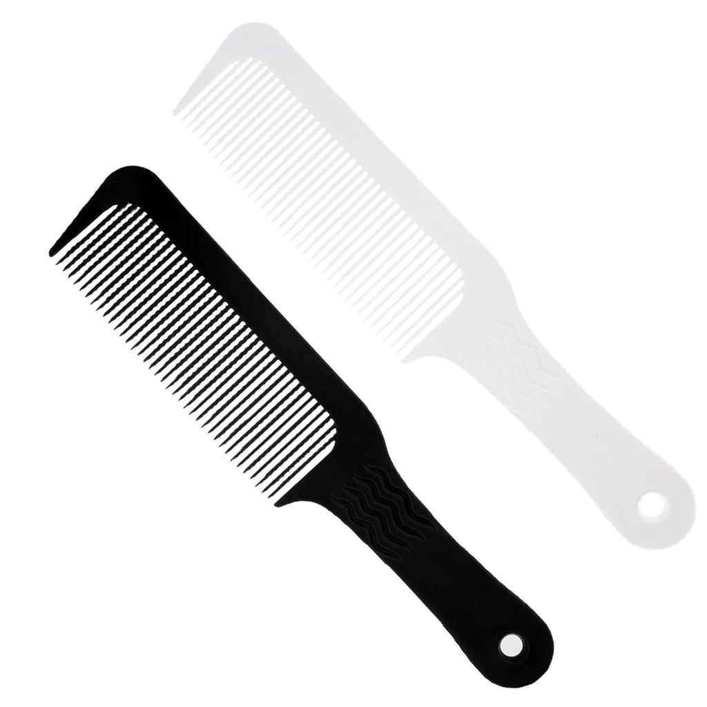 2 Pieces 9.3 inch Flat Top Clipper Comb Finely Waved Teeth Barber Salon Hair Cut Styling Comb - White Black Heat-Resistant