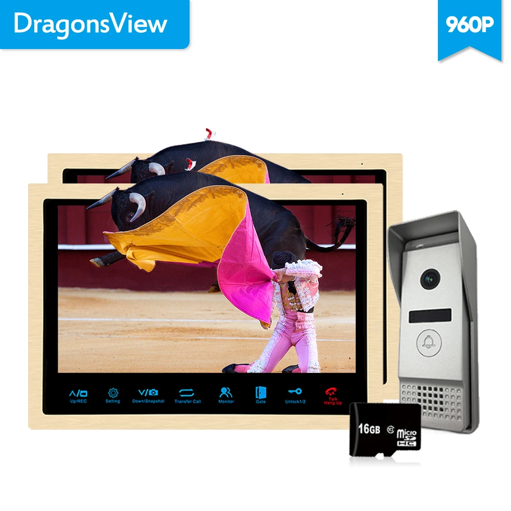 

Dragonsview 10 Inch AHD Video Intercom Door Bell 960P 1.3MP HD IR Camera Wide Angle Video Door Phone 2 Monitors 1 Doorbell