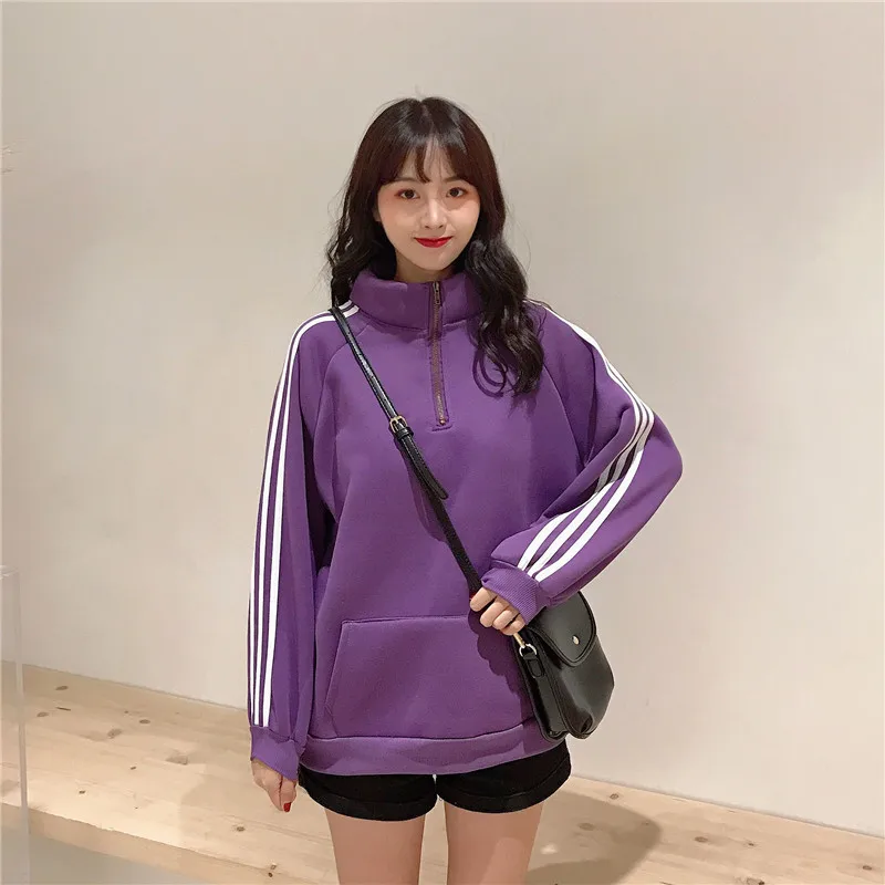 Women 'S Sweatshirt Long Sleeve Striped Pattern Stand Collar Loose Sweatshirt Thick Female 2018 Korean Version of the Fa
Women 'S Sweatshirt Long Sleeve Striped Pattern Stand Collar Loose Sweatshirt Thick Female 2018 Korean Version of the Fa