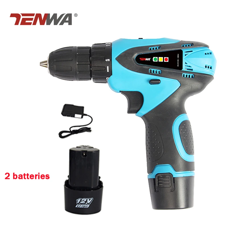 Tenwa 12V Electric Drill Electric Screwdriver Multifunction Cordless Drill Lithium Drill Screwdriver include Two batteries