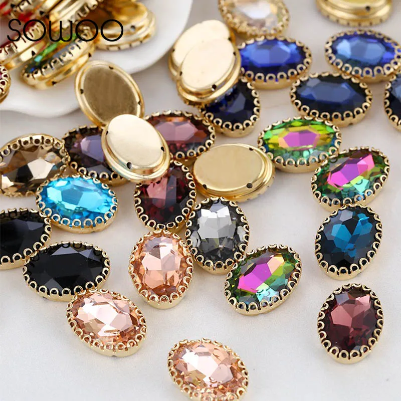 Gold rim rhinestone Oval Shapes 10*14 Sew On Rhinestone with Gold Claw Glass Crystals Sewing Stone For Clothes Decoration
Gold rim rhinestone Oval Shapes 10*14 Sew On Rhinestone with Gold Claw Glass Crystals Sewing Stone For Clothes Decoration