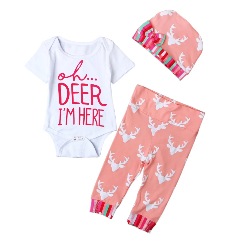 Комплект летней детской одежды из 3 предметов хлопковый топ с оленем для