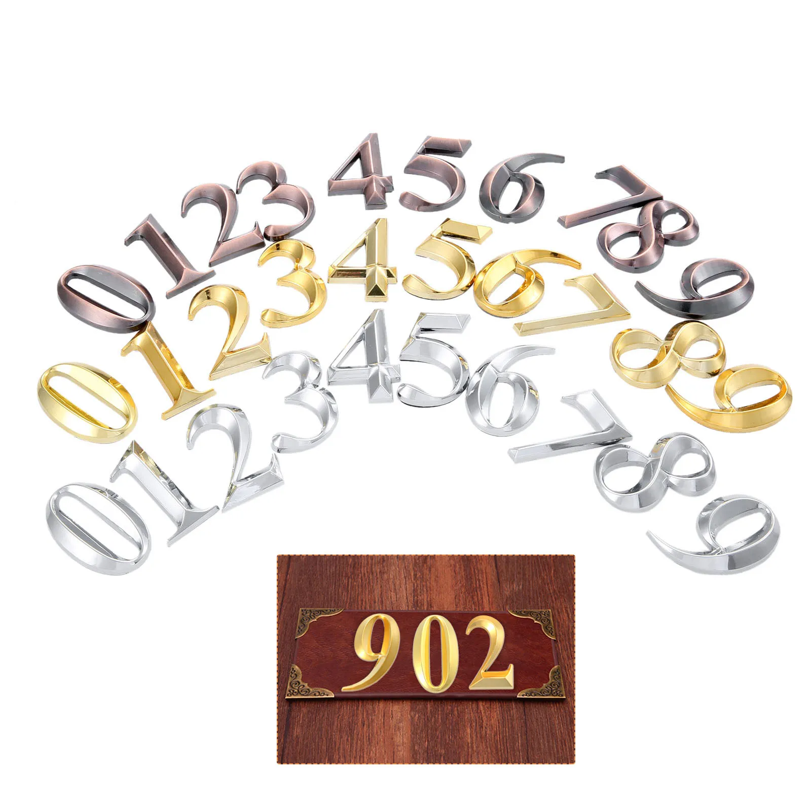 Plastic Bronze/Gold/Silver House Number Door Address 3D Digits Numeral Plate Plaque Sign Sticker Self-adhesive For Gate Room 5CM
Plastic Bronze/Gold/Silver House Number Door Address 3D Digits Numeral Plate Plaque Sign Sticker Self-adhesive For Gate Room 5CM