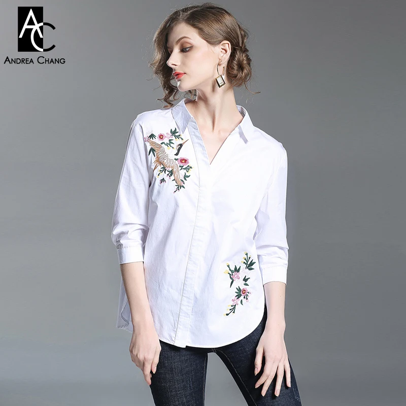 S-XXL spring summer woman blouse shirt flower crane bird pattern embroidery white cotton shirt 3/4 sleeve fashion vintage shirt
S-XXL spring summer woman blouse shirt flower crane bird pattern embroidery white cotton shirt 3/4 sleeve fashion vintage shirt