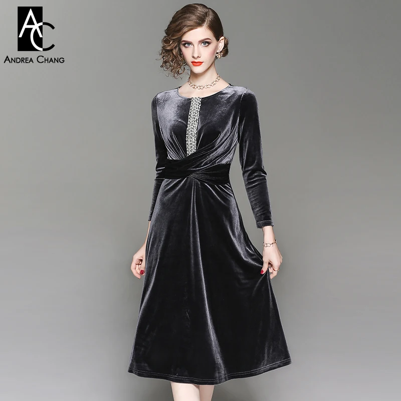 spring autumn woman dress rhinestone synthetic pearl beading black gray velvet velour dress vintage over knee calf length dress
spring autumn woman dress rhinestone synthetic pearl beading black gray velvet velour dress vintage over knee calf length dress