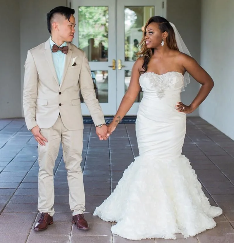 Modest Beaded Sweetheart simple Strapless Mermaid Wedding dresses Gowns Ruffles Skirt Women Bridal Dresses african formal gowns
Modest Beaded Sweetheart simple Strapless Mermaid Wedding dresses Gowns Ruffles Skirt Women Bridal Dresses african formal gowns