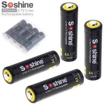 

4pcs Soshine 3.7V 800mAh Li-ion 14500 Rechargeable Battery AA Battery with Protected PCB for LED Flashlights Headlamps + box