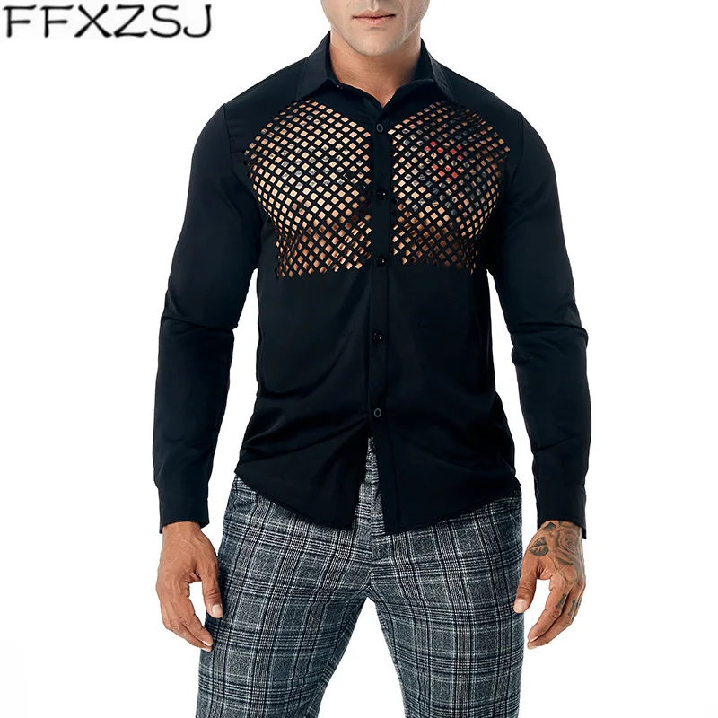 Sexy Hollow Out See-through Lapel Shirt Men 2018 Brand New Slim Fit Long Sleeve Dress Shirts Mens Cotton Black Social Shirt Male
Sexy Hollow Out See-through Lapel Shirt Men 2018 Brand New Slim Fit Long Sleeve Dress Shirts Mens Cotton Black Social Shirt Male