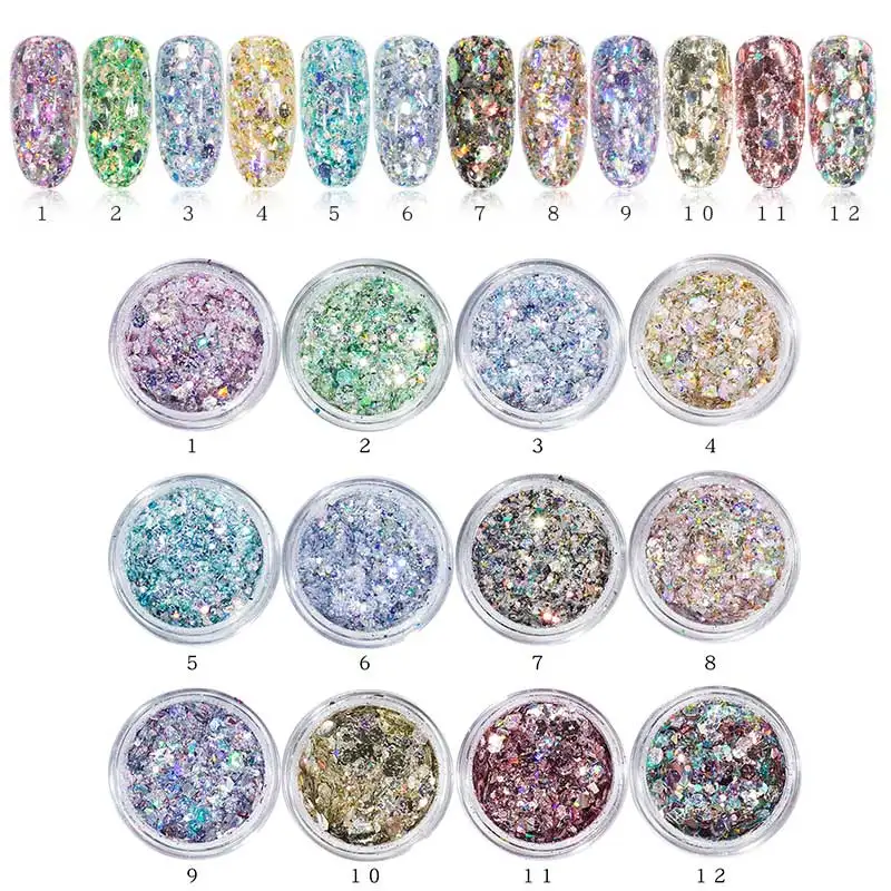 12 Jars/set Holo Nail Art Glitter Sequins Exquisite Irregular Paillette Flakes Tips 3D UV Gel Nail Polish Decorations Tool New
12 Jars/set Holo Nail Art Glitter Sequins Exquisite Irregular Paillette Flakes Tips 3D UV Gel Nail Polish Decorations Tool New