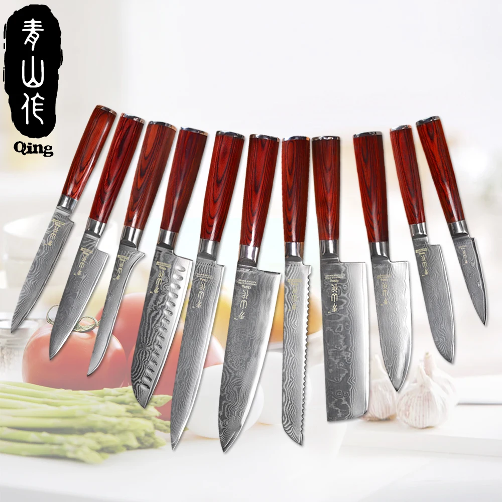 QING Damascus Kitchen Knives Red Brown Color Wood Handle 67-Layers Damascus Steel Cooking Tools Fruit Vegetable Meat Fish Knives
QING Damascus Kitchen Knives Red Brown Color Wood Handle 67-Layers Damascus Steel Cooking Tools Fruit Vegetable Meat Fish Knives