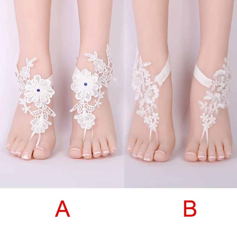 

1 Pair Women Lady Bridal Beach Foot Jewelry Chain Wedding Anklets Lace Decor Barefoot Chain Sandals Shoes Accessories LL@17