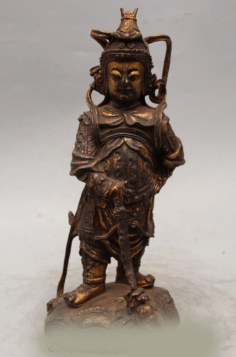 DS 12"China Wood handwork carve Wei Tuo warrior Protection of God buddha Statue