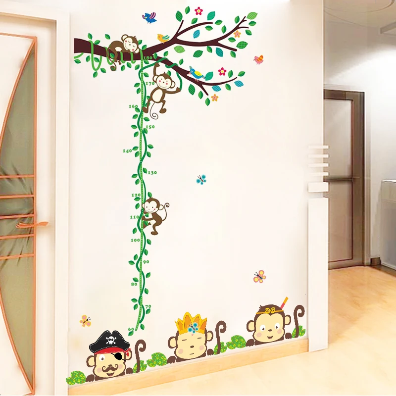 Наклейка на стену в виде джунглей обезьяны дерева анимала лес декоративный