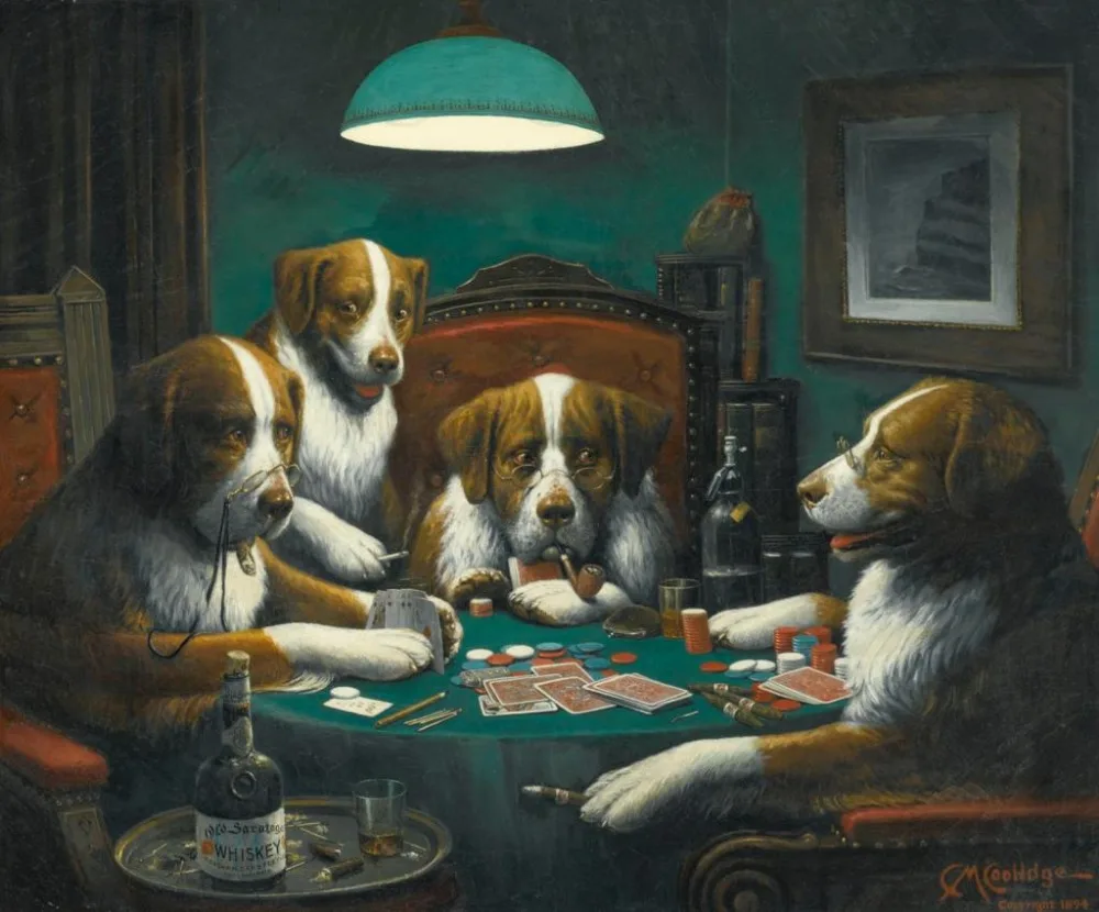 

Famous Animal Wall Art Picture Canvas Oil Painting Dogs Playing Poker,1894 by Cassius Marcellus Coolidge Home Decor Hand Painted