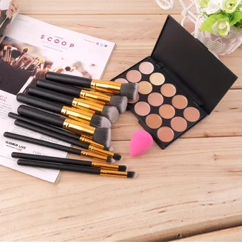 10 pcs Professional Eye Makeup Brushes Set Kit Wood Brush + 15 Colors Concealer Palette + Sponge Puff 2017 Cosmetic Make Up Tool
10 pcs Professional Eye Makeup Brushes Set Kit Wood Brush + 15 Colors Concealer Palette + Sponge Puff 2017 Cosmetic Make Up Tool