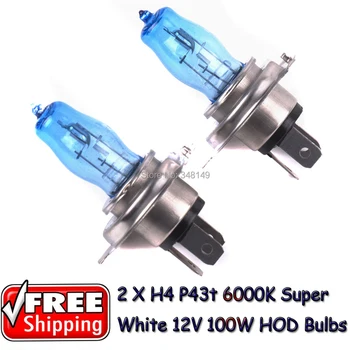 

2 x H4 9003 HB2 P43T 12V 6000K 100W Super White Auto Car HOD Halogen Bulbs Lamps Headlight for vw skoda lada kia hyundai