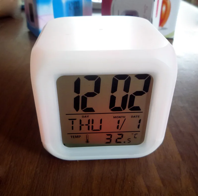 7 Color Glowing LED Change Digital Alarm Clock Thermometer Cube Clock Time Night Glowing Cub Data Week and Temperature Display
7 Color Glowing LED Change Digital Alarm Clock Thermometer Cube Clock Time Night Glowing Cub Data Week and Temperature Display