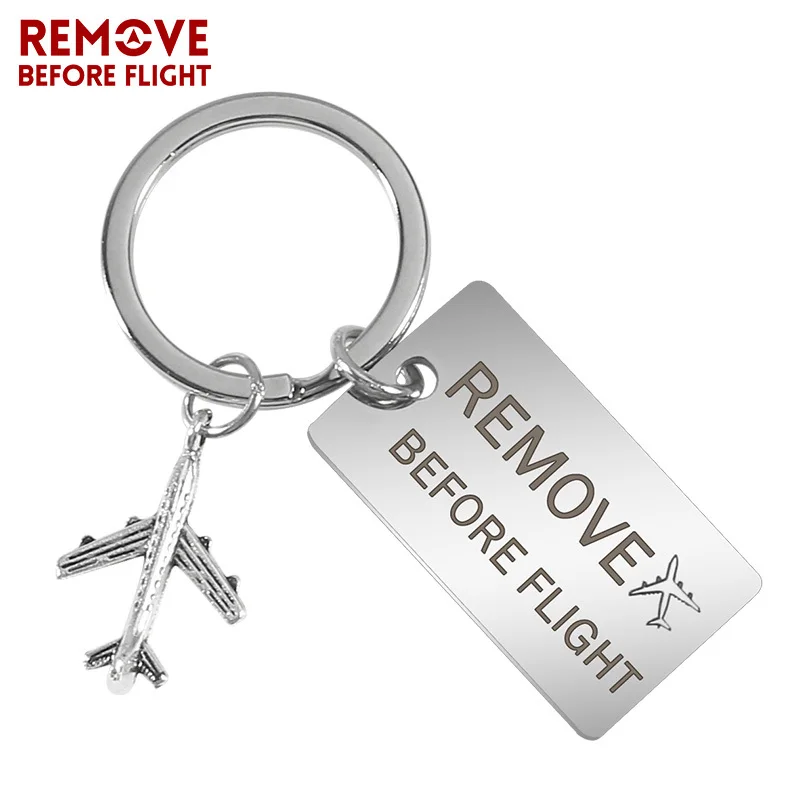 Car-keychain-Engraved-Remove-before-flight-key-chain-Stainless-Steel-Key-ring-Fashion-keyfobs-for-llavero