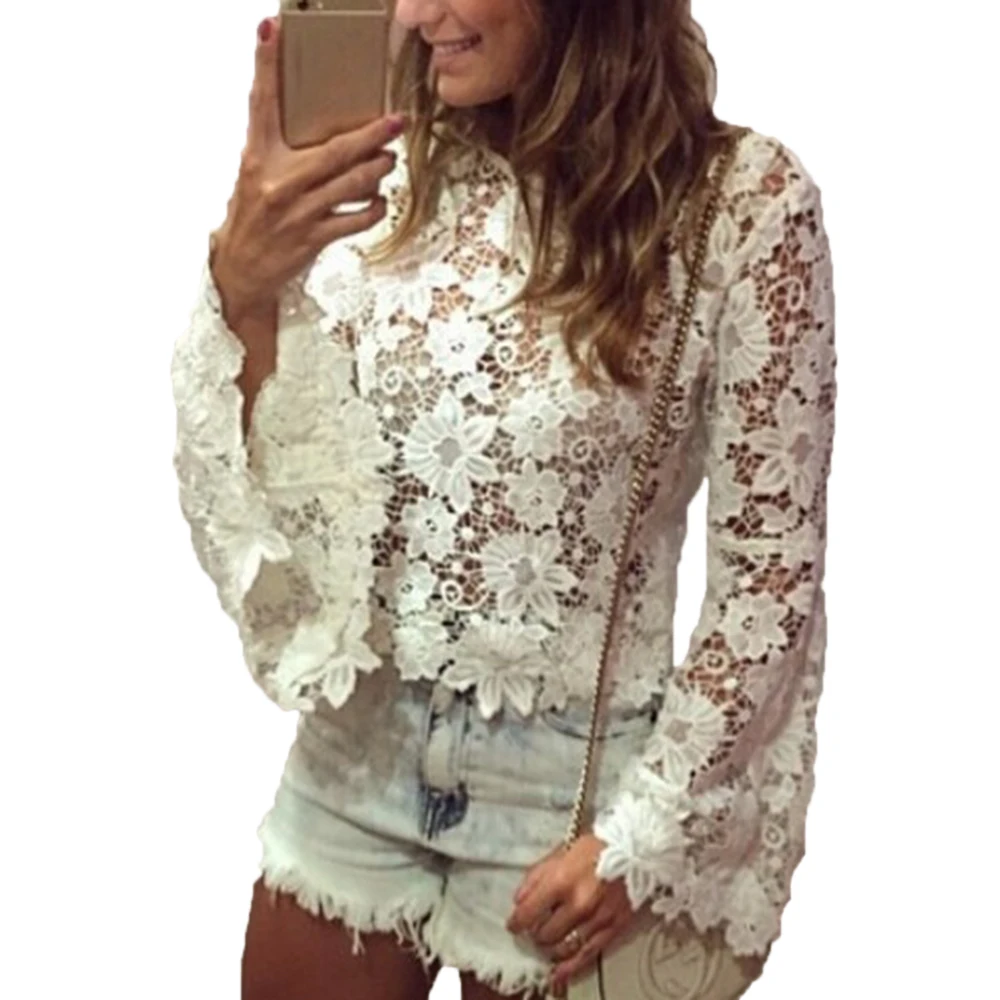Singwing Women Lace Flare Sleeve Blouse Summer Spring O-neck Laces Long Sleeve Blouse Shirts Hollow Out Solid Color Tops
Singwing Women Lace Flare Sleeve Blouse Summer Spring O-neck Laces Long Sleeve Blouse Shirts Hollow Out Solid Color Tops