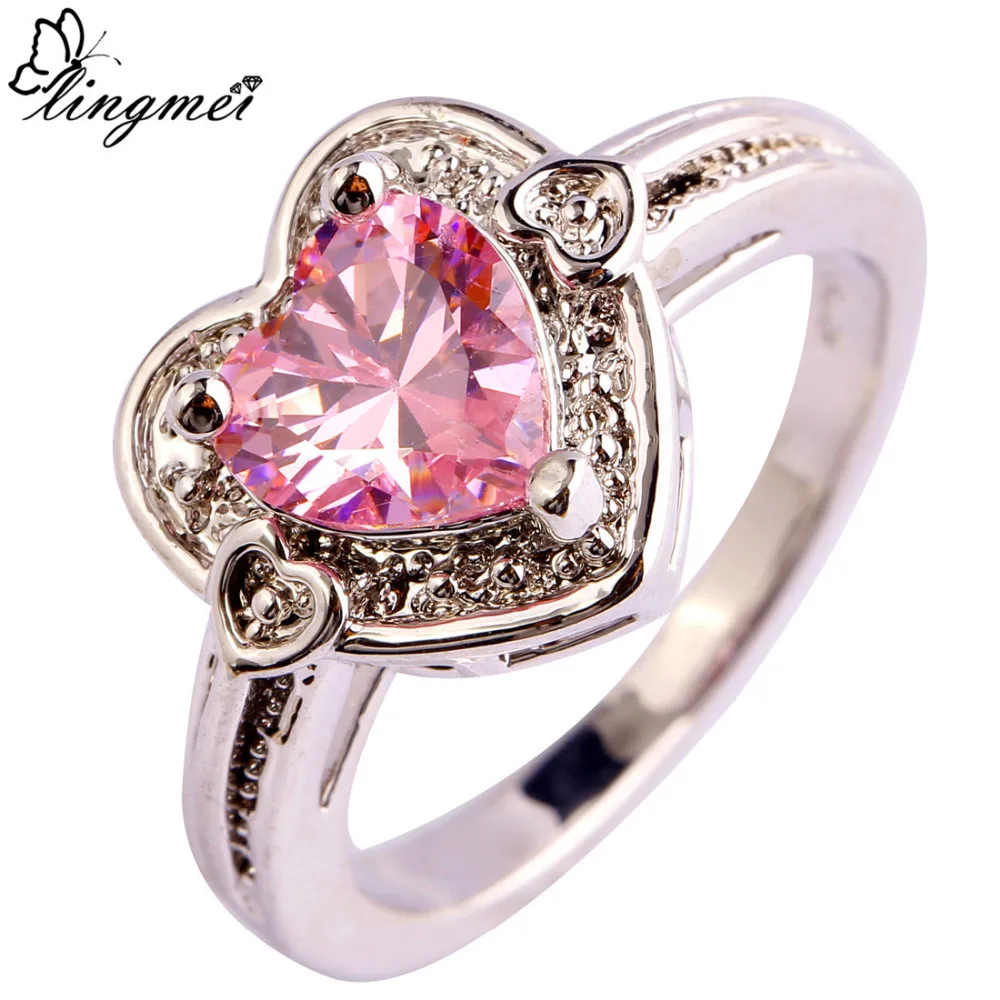 lingmei Free Shipping New Nice Saucy Heart Cut Pink CZ Silver Color Jewelry Ring Size 6 7 8 9 10 Wholesale For Women Engagement
lingmei Free Shipping New Nice Saucy Heart Cut Pink CZ Silver Color Jewelry Ring Size 6 7 8 9 10 Wholesale For Women Engagement
