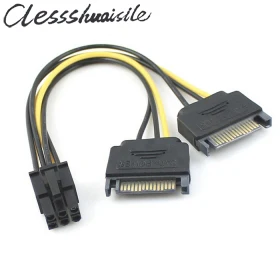 5PCS/lot Dual two SATA 15 Pin Male M to PCI-e Express Card 6 Pin Female Graphics Video Card Power Cable 15cm
5PCS/lot Dual two SATA 15 Pin Male M to PCI-e Express Card 6 Pin Female Graphics Video Card Power Cable 15cm