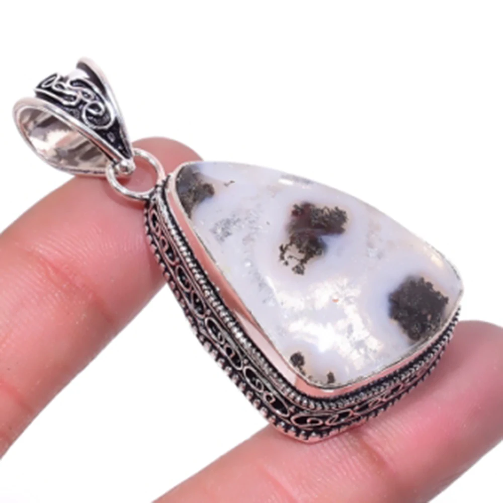 Moss Agates Pendant Silver Overlay over Copper, USA Size 52 mm , P6478