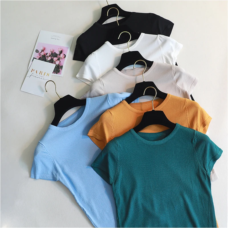 EZSSKJ basic Knitted T Shirt Women Summer Short Sleeves T Shirt high Elasticity Female T-Shirt o-neck casual solid crop top
EZSSKJ basic Knitted T Shirt Women Summer Short Sleeves T Shirt high Elasticity Female T-Shirt o-neck casual solid crop top