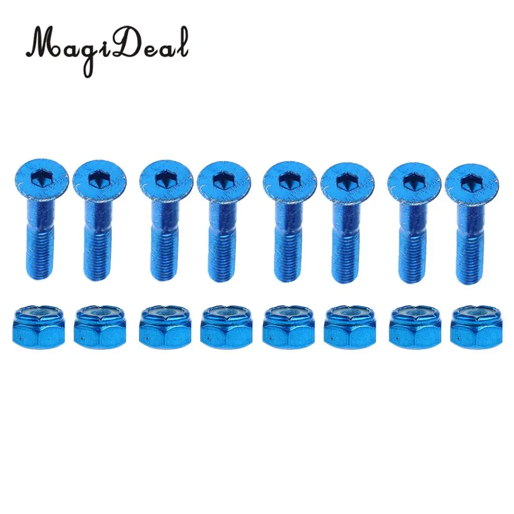 MagiDeal 8pcs Replacement Skateboard Truck Hardware Set Longboard Screws Bolts Blue