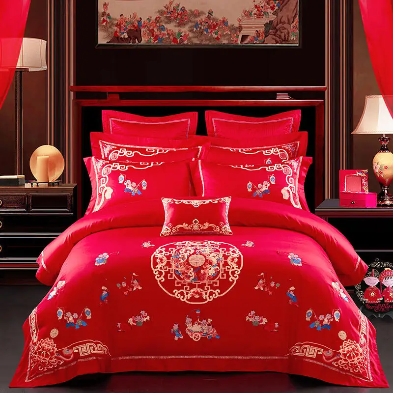 Traditional Chinese Wedding Decoration Embroidery Bedding Set King Queen Size Luxury Cotton Dragon and Phoenix Peony Rose
Traditional Chinese Wedding Decoration Embroidery Bedding Set King Queen Size Luxury Cotton Dragon and Phoenix Peony Rose