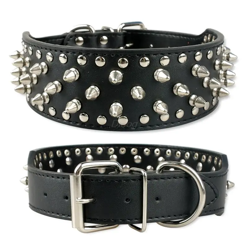 DogsMall-International | Rottweiler Studded Leather Collar Soft and comfortable Polished chrome hardware