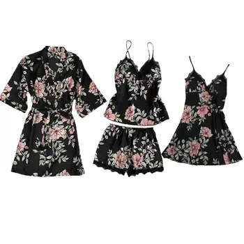 2019 Summer Women Pajamas Sets 4 Pieces Satin Sleepwear Pijama Sleeveless Vest & Shorts & Bathrobe Lace Silk Nightwear Pyjama
2019 Summer Women Pajamas Sets 4 Pieces Satin Sleepwear Pijama Sleeveless Vest & Shorts & Bathrobe Lace Silk Nightwear Pyjama