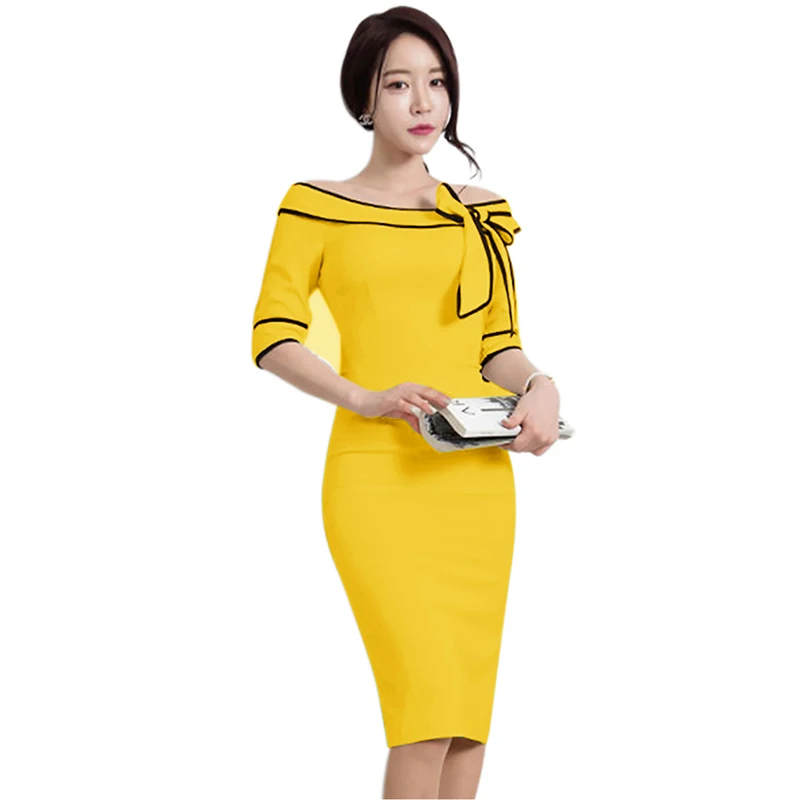 Womens Elegant Casual Work 3/4 Sleeve Slash Neck Striped with Bow Bodycon Knee-Length Women Office Pencil Dress
Womens Elegant Casual Work 3/4 Sleeve Slash Neck Striped with Bow Bodycon Knee-Length Women Office Pencil Dress