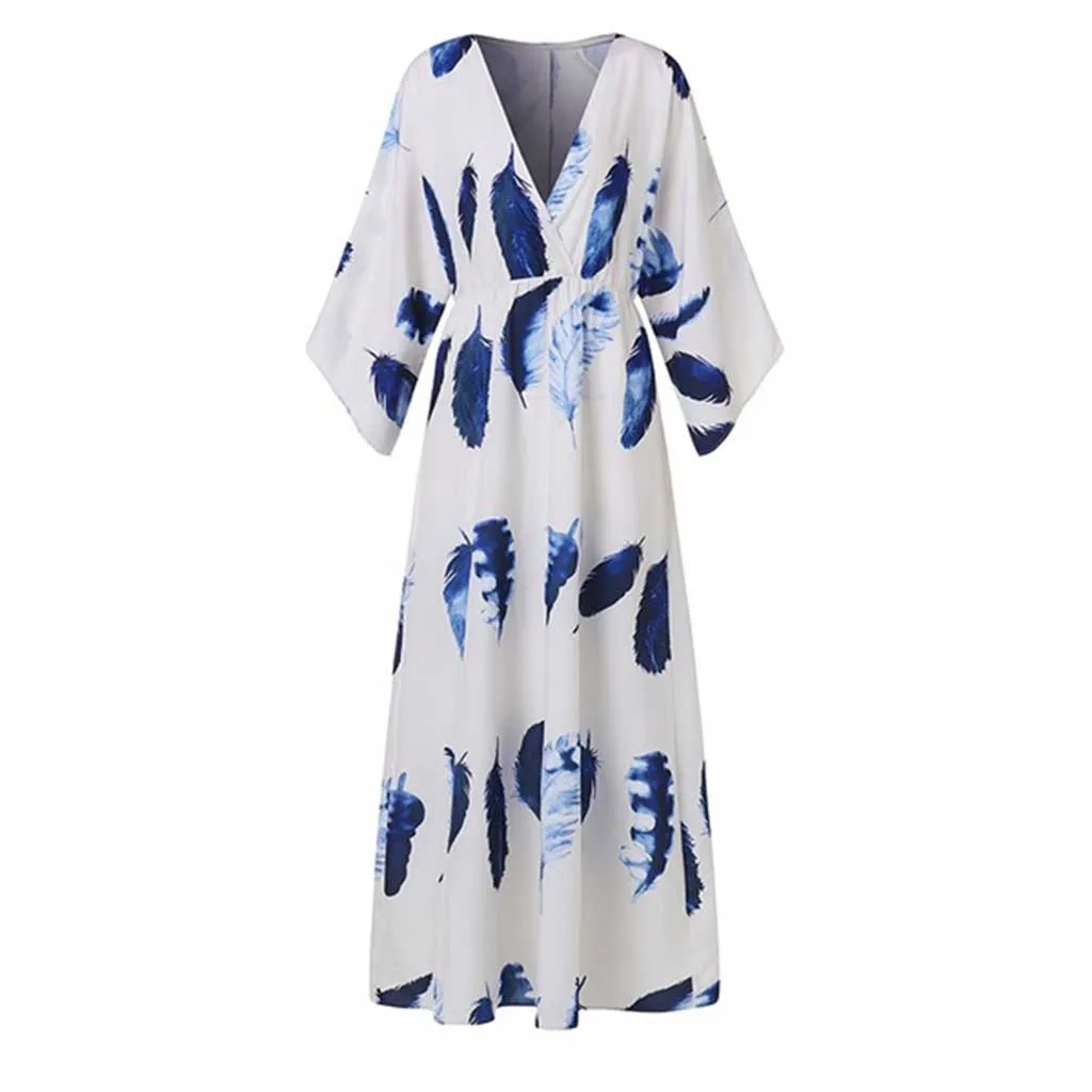 FREE OSTRICH Women Dress Three Quarter V-Neck Floor-Length Loose Print Brief White Large Size Current Elegant Summer Long Dress
FREE OSTRICH Women Dress Three Quarter V-Neck Floor-Length Loose Print Brief White Large Size Current Elegant Summer Long Dress