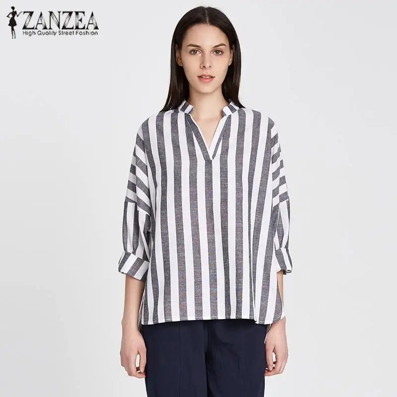 ZANZEA 2019 Spring Cotton Linen Women Stripe Top Blouses Casual Loose Batwing Sleeve Irregular Hem Long Sleeve V Neck Shirts
ZANZEA 2019 Spring Cotton Linen Women Stripe Top Blouses Casual Loose Batwing Sleeve Irregular Hem Long Sleeve V Neck Shirts