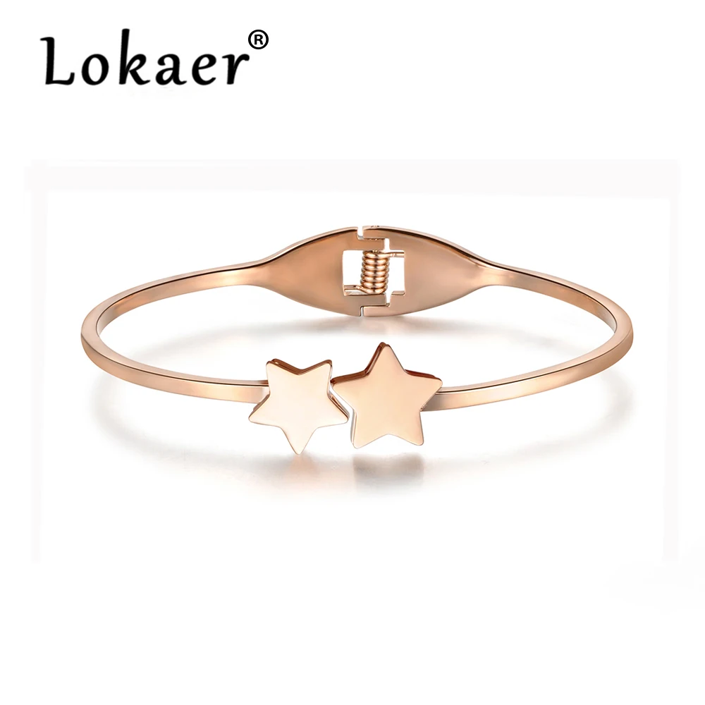 Lokaer Romantic Titanium Steel Double star Cuff Bracelets & Bangles Luxury Engagement Wedding Bangle Jewelry For Women B18044R
Lokaer Romantic Titanium Steel Double star Cuff Bracelets & Bangles Luxury Engagement Wedding Bangle Jewelry For Women B18044R