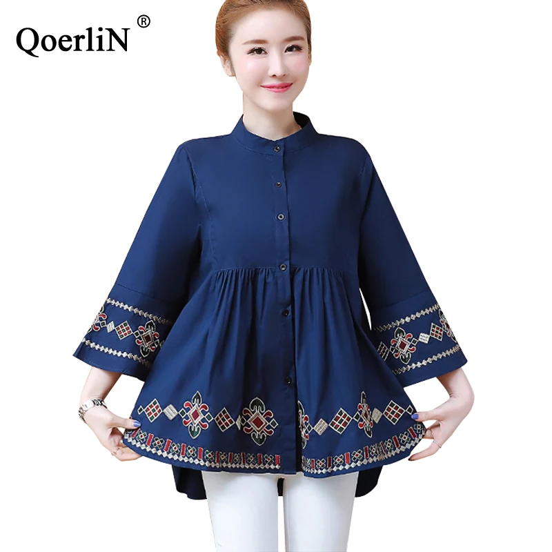 QoerliN 5XL Embroidery Floral Blouse Women Plus Size Buttons Loose Casual Harajuku Shirts Tops Female Big Size 2019 Green Blusas
QoerliN 5XL Embroidery Floral Blouse Women Plus Size Buttons Loose Casual Harajuku Shirts Tops Female Big Size 2019 Green Blusas
