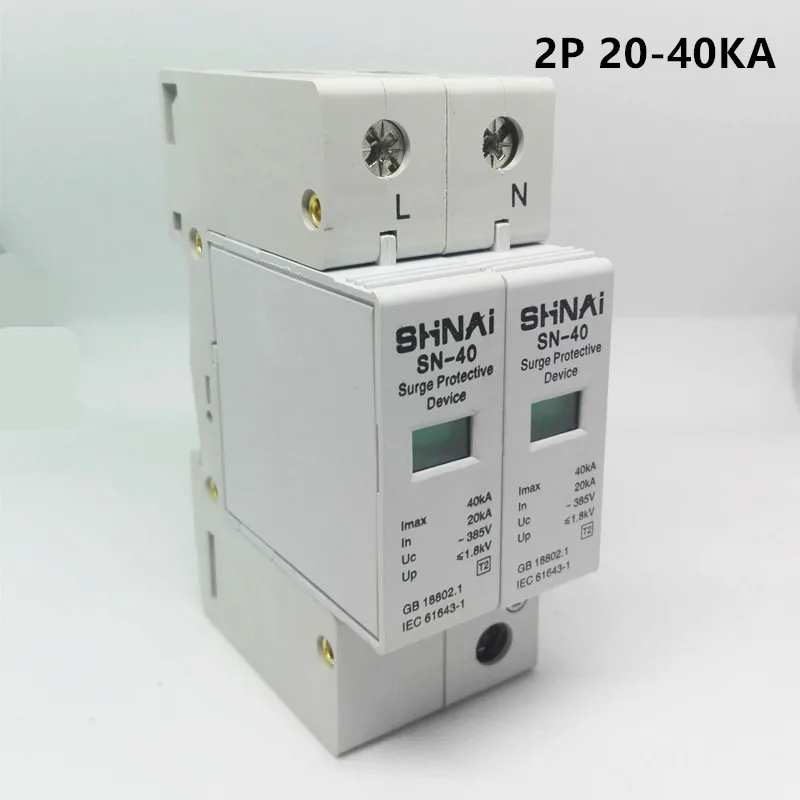 SPD 20-40KA 1P+N surge arrester protection device electric house surge protector C ~385V AC
SPD 20-40KA 1P+N surge arrester protection device electric house surge protector C ~385V AC