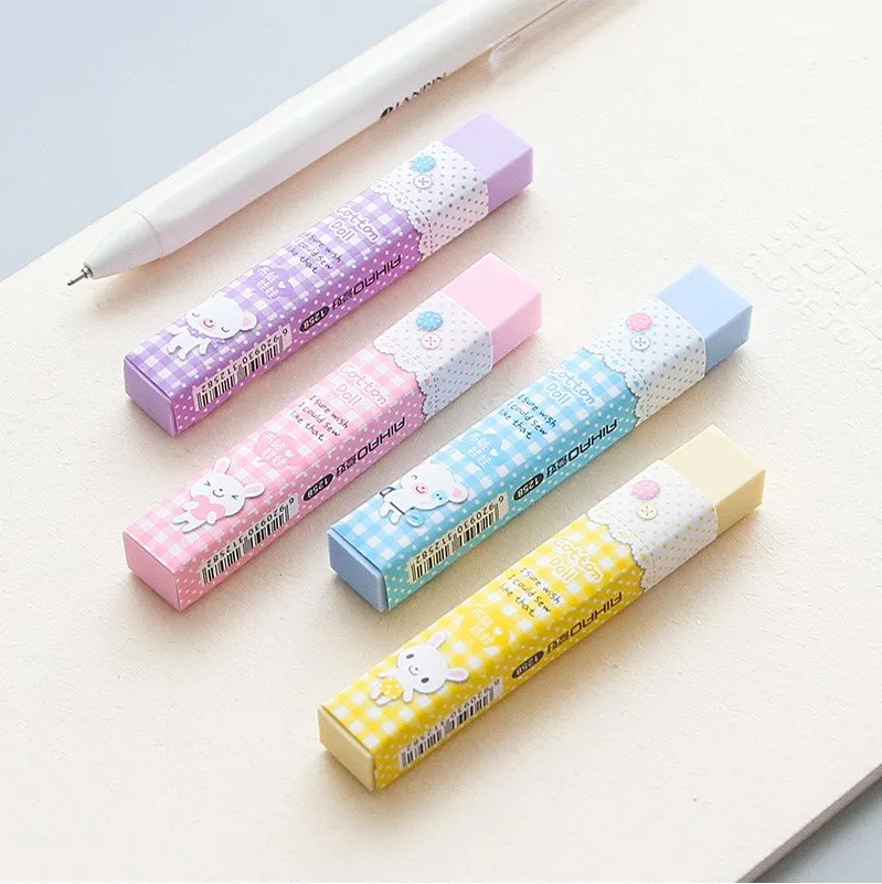 

Kawaii Cartoon Long Rubber Pencil Erasers Stationery Student Prizes Solid Color Soft Eraser Writing Drawing School Office Items