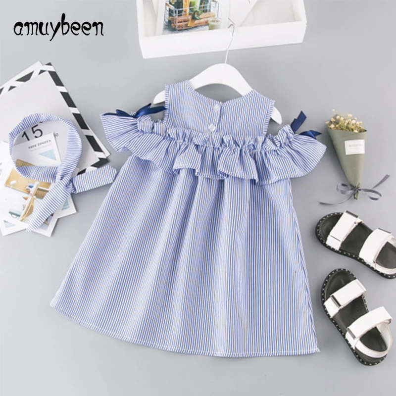 Amuybeen Girls Clothing Striped Summer Baby Girl Dress with Hair Band Blue Off Shoulder Casual Dress for 4 5 Years Kids Costume
Amuybeen Girls Clothing Striped Summer Baby Girl Dress with Hair Band Blue Off Shoulder Casual Dress for 4 5 Years Kids Costume