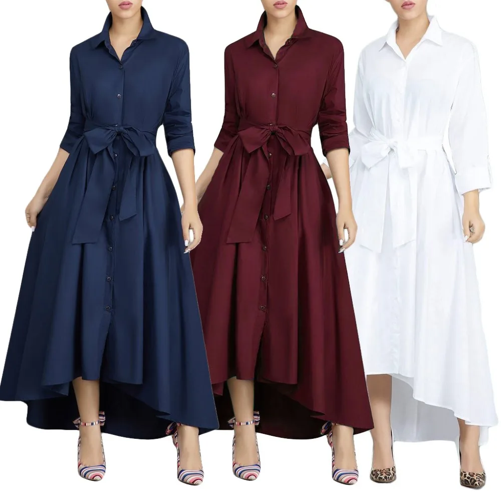 Women Dress Long Sleeve Vintage Maxi Dress Turn Down Irregular Dresses with Belt Slim Elegant Female Party Vestidos Robe Femme
Women Dress Long Sleeve Vintage Maxi Dress Turn Down Irregular Dresses with Belt Slim Elegant Female Party Vestidos Robe Femme