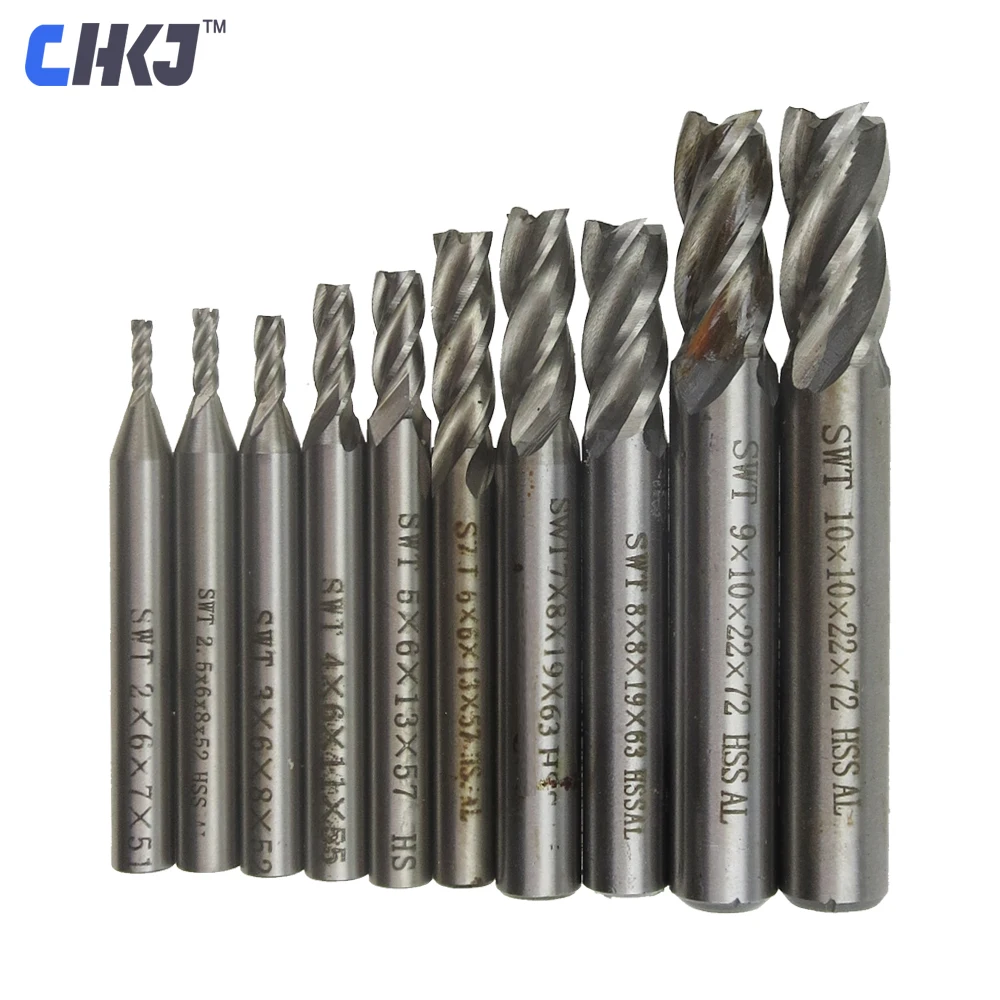 CHKJ 10pcs/lot HSS 2-10mm End Milling Cutter CNC Straight Shank 4 Flute Mill Metal Cutter CNC Tools Drill Bit Free Shipping
CHKJ 10pcs/lot HSS 2-10mm End Milling Cutter CNC Straight Shank 4 Flute Mill Metal Cutter CNC Tools Drill Bit Free Shipping