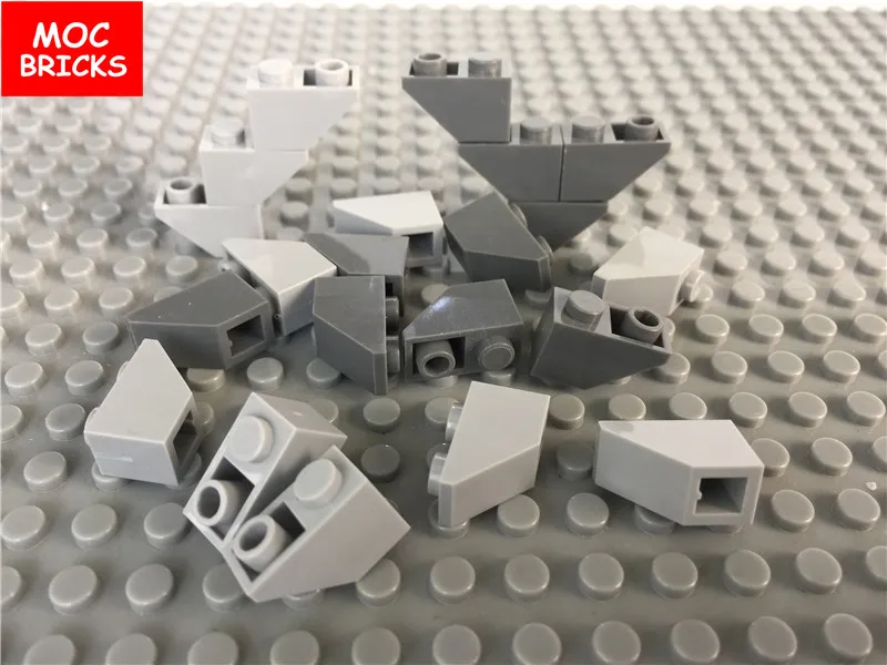 100 шт./лот MOC кирпичи светло-серые и темно-серые перевернутые склоны 2X1 подходит