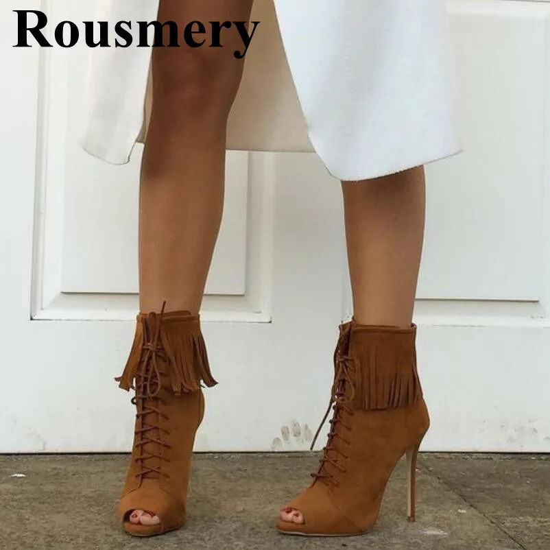 Newest Flock Fringe Side Zipper Peep Toe And Thin High Heel Boots Sexy Fashion Cross-tied Spring And Summer Women Short Boots
Newest Flock Fringe Side Zipper Peep Toe And Thin High Heel Boots Sexy Fashion Cross-tied Spring And Summer Women Short Boots