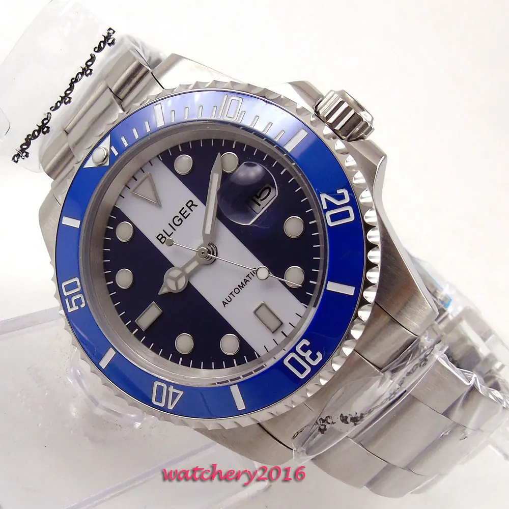 40mm Bliger Blue & White Dial Date window Sapphire Glass Blue ceramic bezel Luminous Hands Automatic Mechanical men's Watch
40mm Bliger Blue & White Dial Date window Sapphire Glass Blue ceramic bezel Luminous Hands Automatic Mechanical men's Watch
