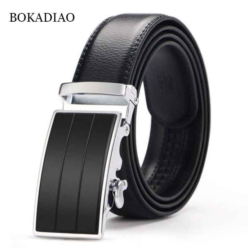 

BOKADIAO Man's genuine leather belt fashion Automatic Buckle Belt Luxury Cowskin Waistband Jeans Belts for Men Black strap male