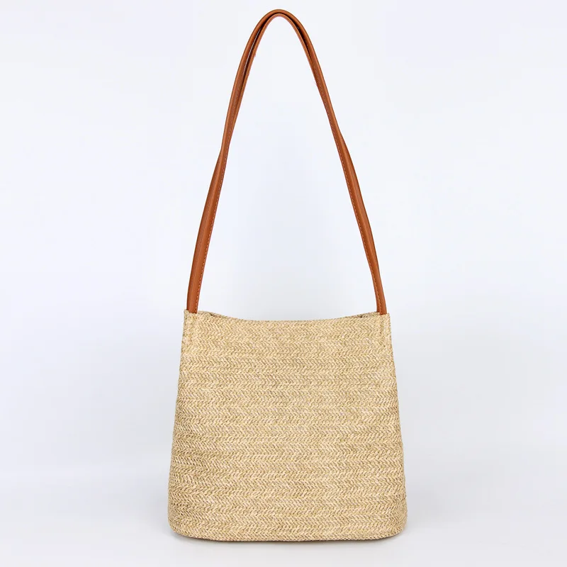 2021 Straw Tote Bag with Stripe Pattern for Summer