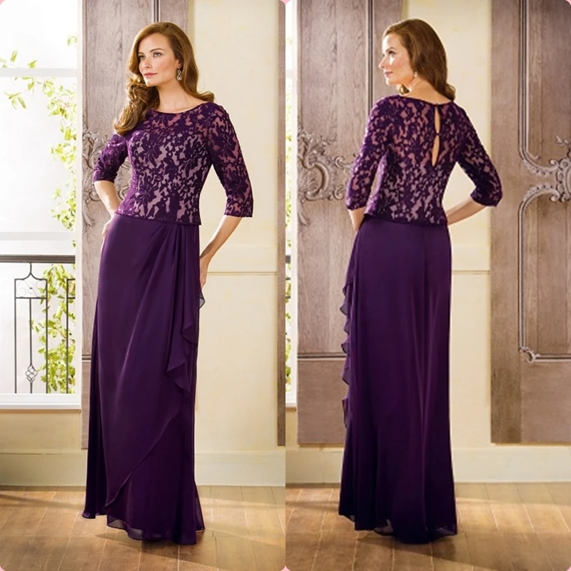 Appliques Three Quarter Sleeves Purple Chiffon Lace Mother of the Bride Plus Dresses 2015 Plus Size Mother Gowns J175054
Appliques Three Quarter Sleeves Purple Chiffon Lace Mother of the Bride Plus Dresses 2015 Plus Size Mother Gowns J175054