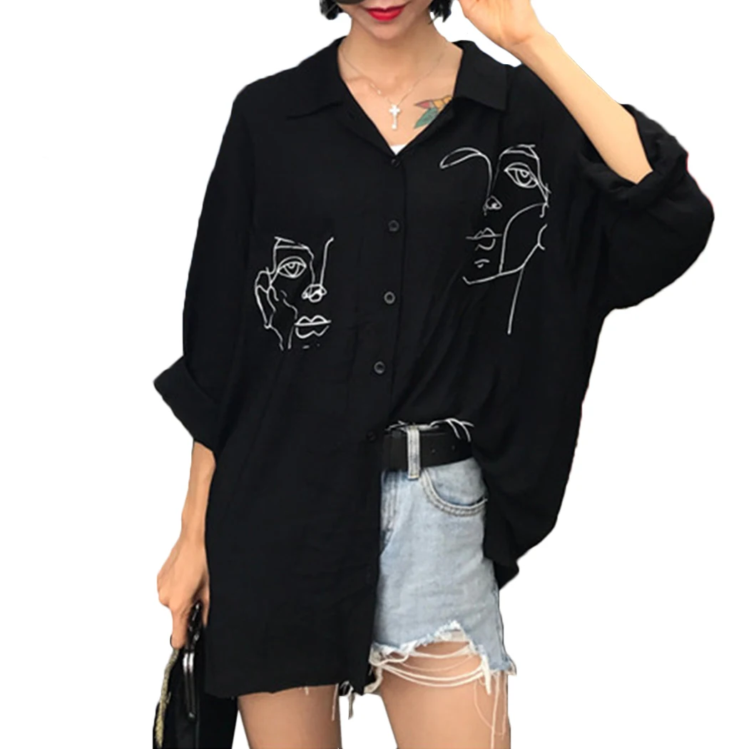 Line Face Print Retro Women's Tops And Blouses Summer Cotton White Black Long Sleeved Blouse Shirts Streetwear Blusas Femininas
Line Face Print Retro Women's Tops And Blouses Summer Cotton White Black Long Sleeved Blouse Shirts Streetwear Blusas Femininas