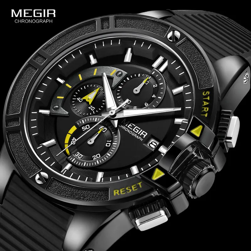 

MEGIR 2019 New Men Silicone Chronograph Luminous Wristwatch Brand Clock Hour Military Relogio Militar Reloj Hombre 2095 Black