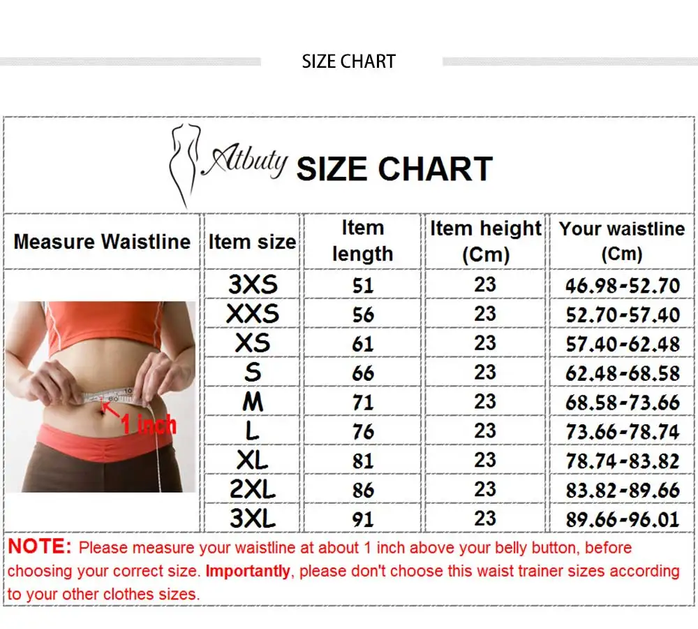 Waist Trainer Size Chart